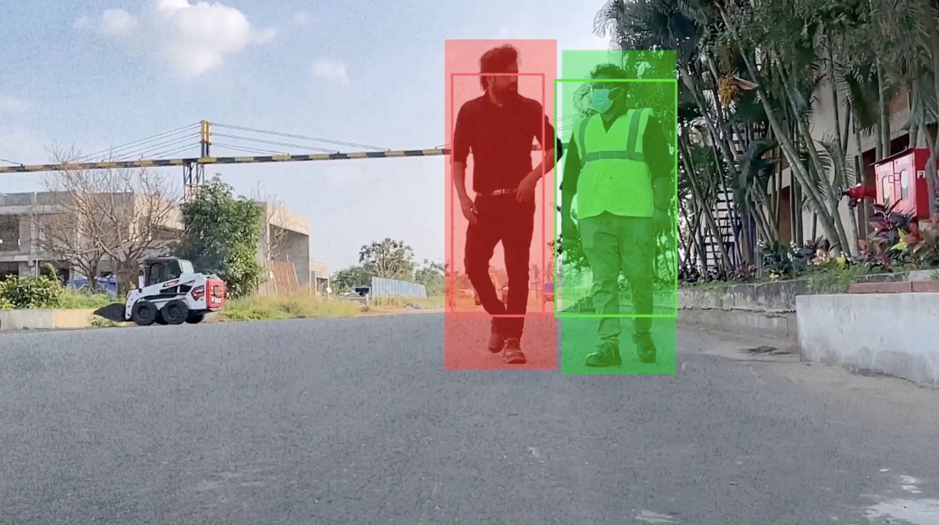 PPE detection AI system — real deployment screenshot monitoring worker safety compliance in manufacturing facility