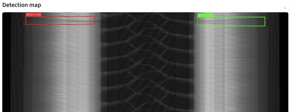 X-ray AI defect detection system — real deployment screenshot analyzing internal tyre structure for manufacturing quality control